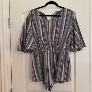 blue and white striped romper